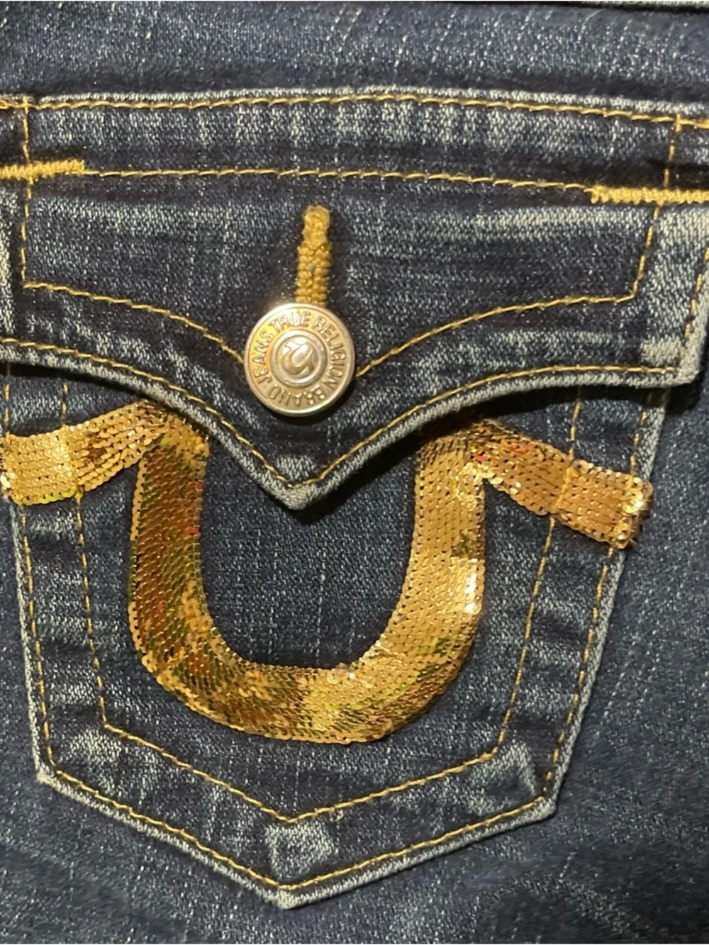 True Religion Y2K Stella Skinny Jeans Size 28 Gold Horseshoe Flap Low Rise - Picture 5 of 9
